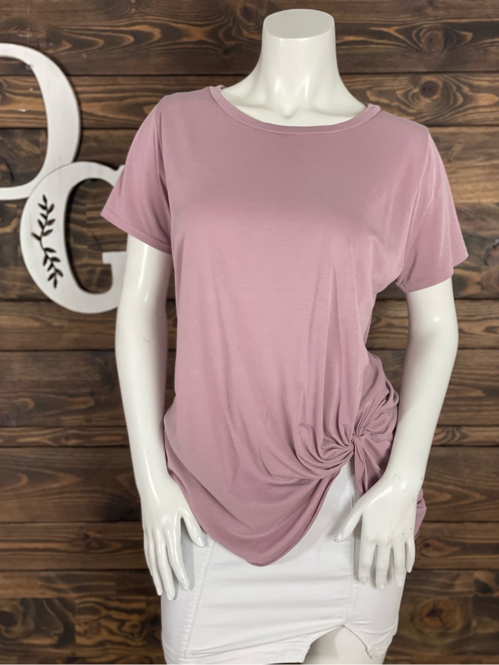 Jodiful | Mauve Dusty Rose Twist Front Tee Everyday Knotted Side Top